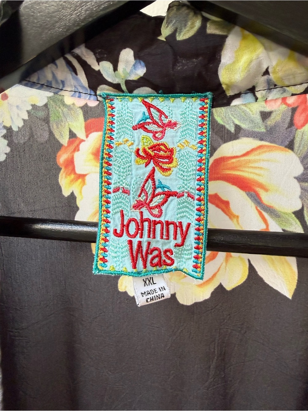 Johnny Was Jazzy Black Floral Kimono with Multicolor Blooms - Picture 2 of 4